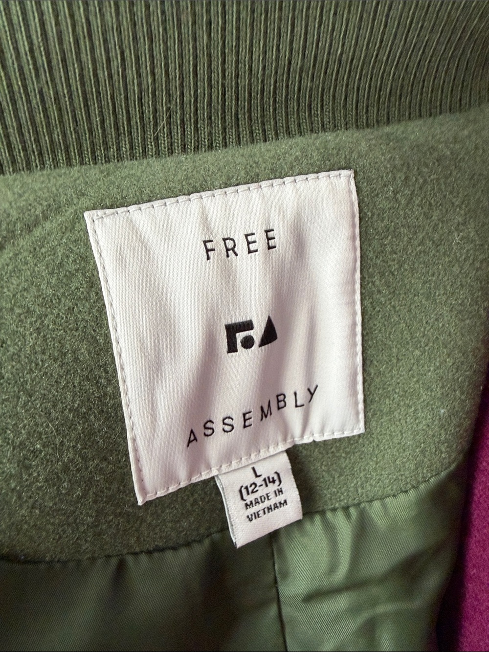 Olive Green Varsity Jacket with White Accents - Picture 2 of 5